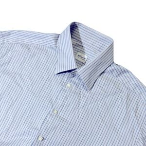 Armani Collezioni mens 17 43 L blue purple stripe cotton dress shirt EUC